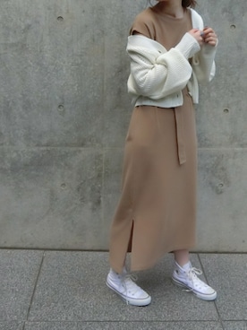 「natural couture（ナチュラルクチュール）のDカンベルト付きワッフルTワンピ（ワンピース）」を使った、おそのさん（レディース・167cm）の夏コーディネート