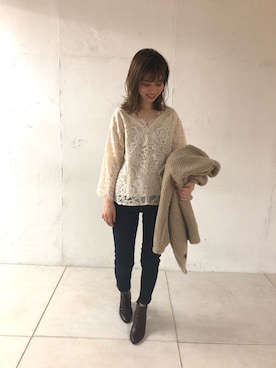 「レースブラウス」｜「アイテム（ブルゾン）」を使った、おそのさん（レディース・167cm）の秋コーディネート