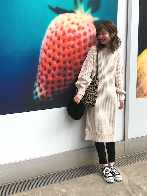 セール】ワッフル編み袖ケーブルニットワンピース（ワンピース