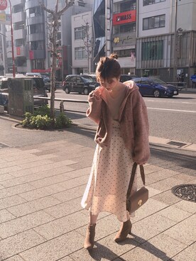 「ドットスカート」｜「アイテム（ブルゾン）」を使った、おそのさん（レディース・167cm）の冬コーディネート