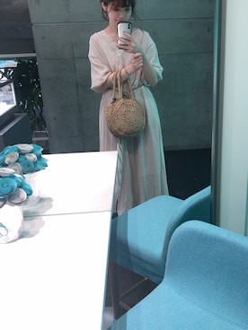 「natural couture（ナチュラルクチュール）のタッセルベルト付きカシュクールワンピース（ワンピース）」を使った、おそのさん（レディース・167cm）の夏コーディネート