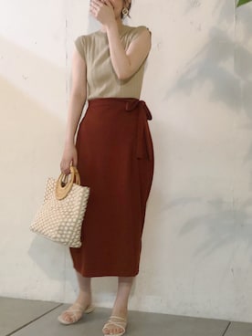 「アイテム（セットアップ、レッド系）」を使った、おそのさん（レディース・167cm）の夏コーディネート