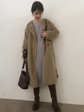 「パイピングコート」｜「アイテム（スウェット）」を使った、おそのさん（レディース・167cm）の冬コーディネート