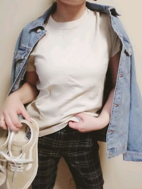 「クルーネックTシャツ」｜「アイテム（ジャケット/アウター）」を使った、ari-54kさん（レディース・154cm）の春コーディネート