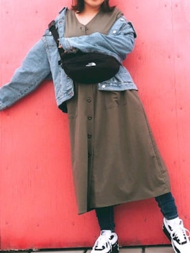 「northface」｜「アイテム（ワンピース/ドレス）」を使った、ari-54kさん（レディース・154cm）の春コーディネート