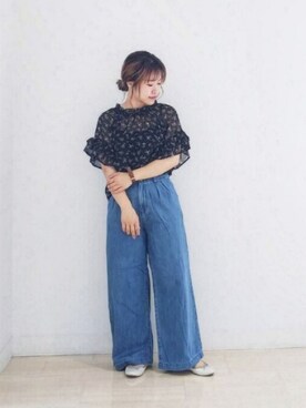 「フラワープリント」｜「アイテム（パンプス）」を使った、momiさん（レディース・154cm）の夏コーディネート