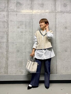 「アイテム（トートバッグ、シルバー系）」を使った、meさん（レディース・152cm）の冬コーディネート