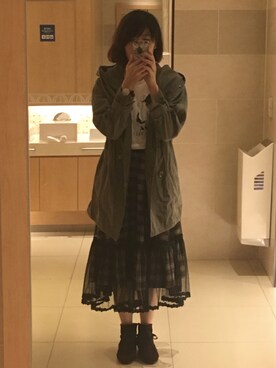 「アイテム（ブーツ、パープル系）」を使った、Hui さん（レディース・165cm）の秋コーディネート