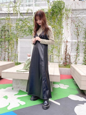 「レザーワンピース」｜「アイテム（その他）」を使った、みゆさん（レディース・158cm）の秋コーディネート