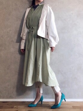 「春ワンピ」｜「アイテム（その他アウター）」を使った、Atsukoさん（レディース・155cm）の春コーディネート