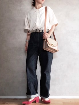 「赤い靴」｜Atsukoさん（レディース・155cm）の夏コーディネート