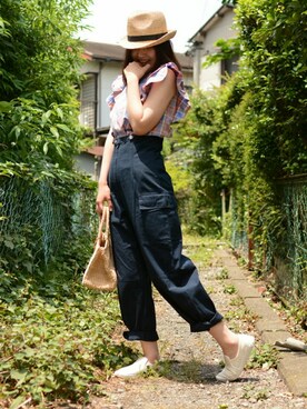 「ラッフルスリーブ」｜「アイテム（その他）」を使った、(jeudi)さん（レディース・164cm）の夏コーディネート