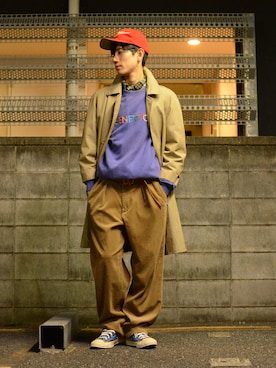「LACOSTE」｜「アイテム（ステンカラーコート）」を使った、(jeudi)さん（メンズ・172cm）の冬コーディネート