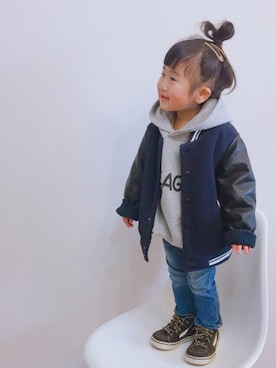 「キッズファッション」｜「アイテム（スタジャン）」を使った、Ruu...さん（キッズ・80cm）の秋コーディネート