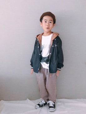 「ブラウンコーデ」｜「アイテム（ナイロンジャケット）」を使った、Ruu...さん（キッズ・80cm）の冬コーディネート