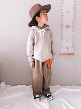 「アイテム（シャツ/ブラウス、ブラウン系）」を使った、Ruu...さん（キッズ・80cm）の冬コーディネート