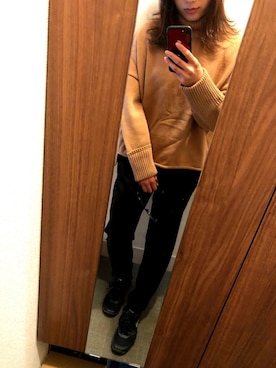 「AZUL by moussy（アズールバイマウジー）のアイテム（パンツ、ブラック系）」を使った、aym218さん（レディース・157cm）の秋コーディネート
