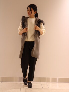 「ラビットファー」｜「アイテム（ジャケット/アウター）」を使った、Chie Ikeharaさん（レディース・157cm）の秋コーディネート