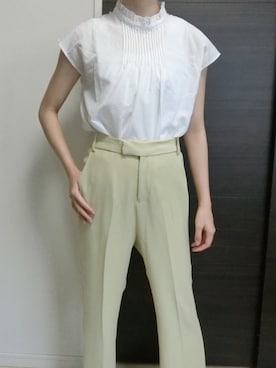 「LOWRYS FARM（ローリーズファーム）のセンタープレスカラーフレアパンツ　870189（その他パンツ）」を使った、ricoさん（レディース・161cm）の夏コーディネート