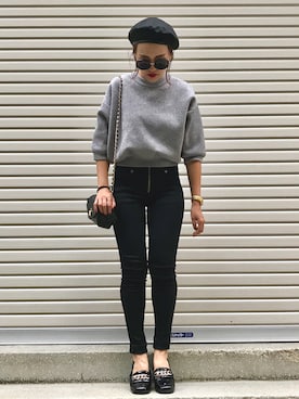「ラメニット」｜「アイテム（ハンチング/ベレー帽）」を使った、yuiasaさん（レディース・153cm）の夏コーディネート