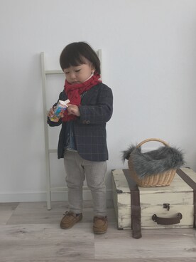 「お正月」｜「アイテム（モカシン/デッキシューズ）」を使った、あゆとっちさん（キッズ・90cm）の冬コーディネート