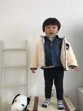 「Champion（チャンピオン）のアイテム（その他アウター）」を使った、あゆとっちさん（キッズ・90cm）の冬コーディネート