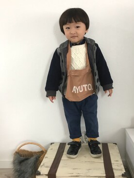 「Green　Parks（グリーンパークス）のアイテム（その他アウター）」を使った、あゆとっちさん（キッズ・90cm）の冬コーディネート