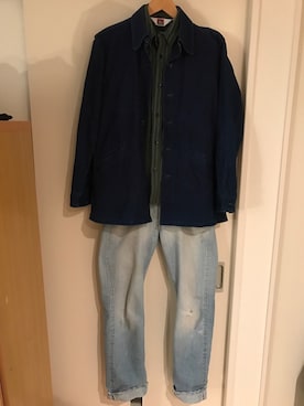 「BLUE BLUE（ブルーブルー）のアイテム（カバーオール）」を使った、trenoさん（メンズ・177cm）の春コーディネート