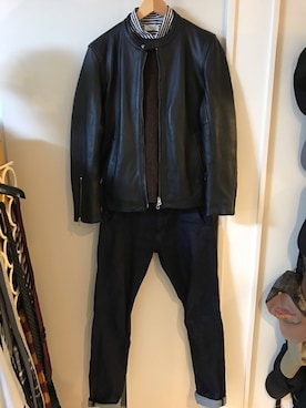 「MR.OLIVE（ミスターオリーブ）のアイテム（ライダースジャケット）」を使った、trenoさん（メンズ・177cm）の秋コーディネート