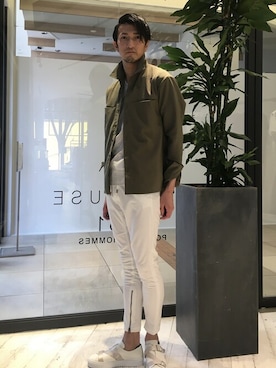 「5351 POUR LES HOMMES（ゴーサンゴーイチプールオム）の【20SS新作】セットアップ対応リランチェツイルバックヨークシャツ（シャツ/ブラウス、グリーン系）」を使った、HIRO-Tさん（メンズ・178cm）の春コーディネート