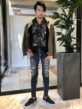 「5351 POUR LES HOMMES（ゴーサンゴーイチプールオム）の【20SS】バンテージカスタムスキニーデニム（デニムパンツ、ブルー系）」を使った、HIRO-Tさん（メンズ・178cm）の春コーディネート