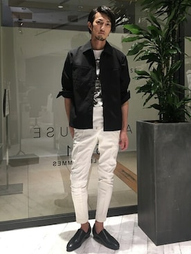 「5351 POUR LES HOMMES（ゴーサンゴーイチプールオム）の【20SS】スラックスデニム（デニムパンツ、ホワイト系）」を使った、HIRO-Tさん（メンズ・178cm）の春コーディネート