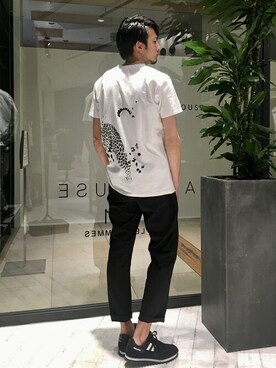 「5351 POUR LES HOMMES（ゴーサンゴーイチプールオム）の【パンサープリント】VネックTシャツ（Tシャツ/カットソー、ホワイト系）」を使った、HIRO-Tさん（メンズ・178cm）の春コーディネート