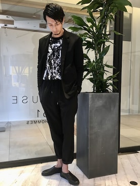「柄物」｜「アイテム（スリッポン）」を使った、HIRO-Tさん（メンズ・178cm）の春コーディネート