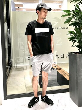 「5351 POUR LES HOMMES（ゴーサンゴーイチプールオム）の【20SS】NEWワンライン半袖Tシャツ（Tシャツ/カットソー、ブラック系）」を使った、HIRO-Tさん（メンズ・178cm）の夏コーディネート