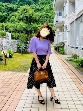 「パープル×黒」｜「アイテム（サンダル）」を使った、yukiさん（レディース・162cm）の夏コーディネート
