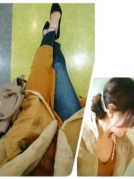 「ヘアアレンジ」｜「アイテム（ムートンコート）」を使った、ma.rtnさん（レディース・153cm）の冬コーディネート