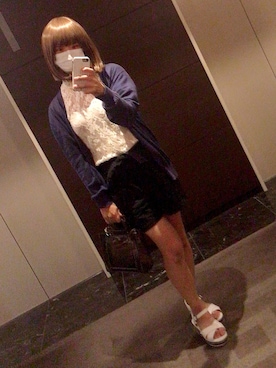 「GU（ジーユー）のウエストリボンショートパンツ（その他パンツ、ブラック系）」を使った、かりぃーぷぁくぷぁくさん（レディース・167cm）の秋コーディネート