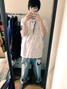 「KINGLYMASKのアイテム（パーカー、ホワイト系）」を使った、X_X.さん（メンズ・160cm）の夏コーディネート