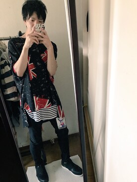 「KINGLYMASKのアイテム（トップス、ブラック系）」を使った、X_X.さん（メンズ・160cm）の夏コーディネート