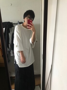 「KINGLYMASKのアイテム（Tシャツ/カットソー、ホワイト系）」を使った、X_X.さん（メンズ・160cm）の夏コーディネート