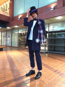 「BLACK LABEL CRESTBRIDGE（ブラックレーベル・クレストブリッジ）のアイテム（チェスターコート）」を使った、JOさん（メンズ・180cm）の冬コーディネート