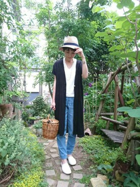 「アイテム（ハット、ブルー系）」を使った、さくらんぼさん（レディース・160cm）の夏コーディネート