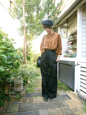 「カンカン帽」｜「アイテム（ハンチング/ベレー帽）」を使った、さくらんぼさん（レディース・160cm）の秋コーディネート