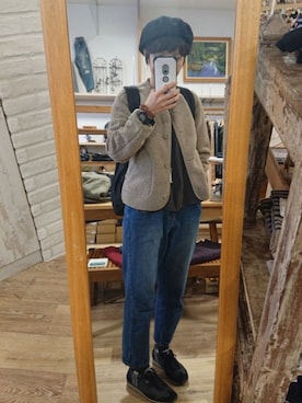 「ノーカラー」｜「アイテム（ハンチング/ベレー帽）」を使った、さくらんぼさん（レディース・160cm）の秋コーディネート