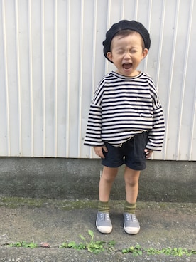 「handmade」｜「アイテム（ハンチング/ベレー帽）」を使った、eitaさん（キッズ・90cm）の秋コーディネート