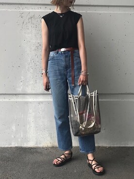 「ハイウエストストレートジーンズ」｜ゆーかっちさん（レディース・172cm）の夏コーディネート