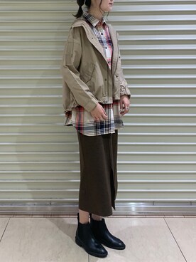 「チェック柄に恋してる」｜「アイテム（マウンテンパーカー）」を使った、ゆーかっちさん（レディース・172cm）の秋コーディネート