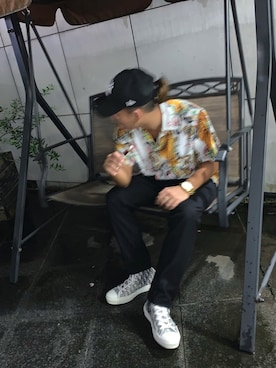 「原宿」｜「アイテム（キャップ）」を使った、🤑さん（メンズ・170cm）の秋コーディネート