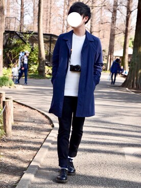 「no brand（ノーブランド）のアイテム（ステンカラーコート）」を使った、てつごさん（メンズ・166cm）の春コーディネート